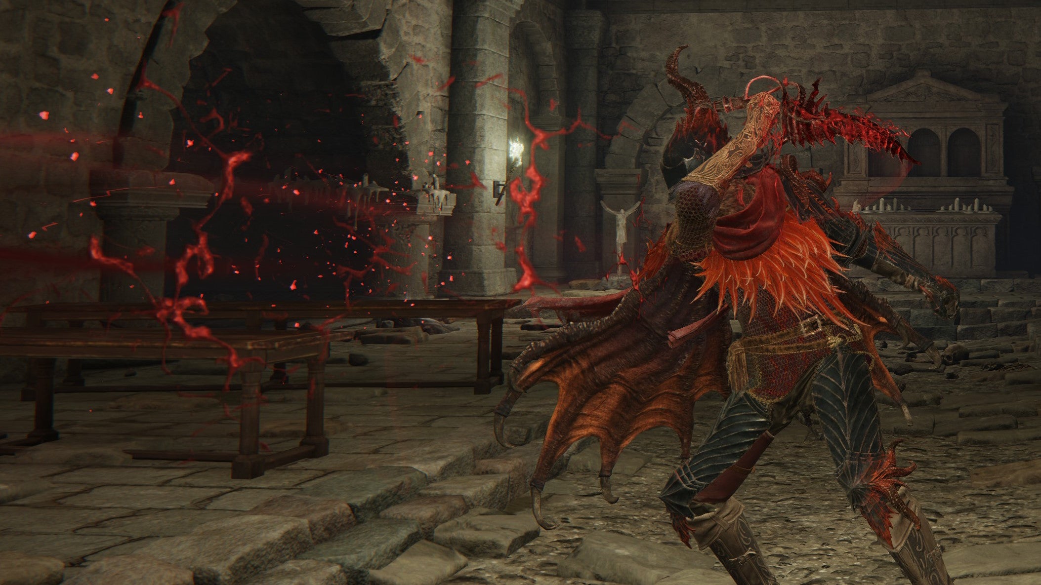 A warrior wields the Reduvia dagger in Elden Ring.