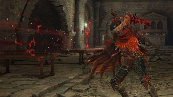 A warrior wields the Reduvia dagger in Elden Ring.