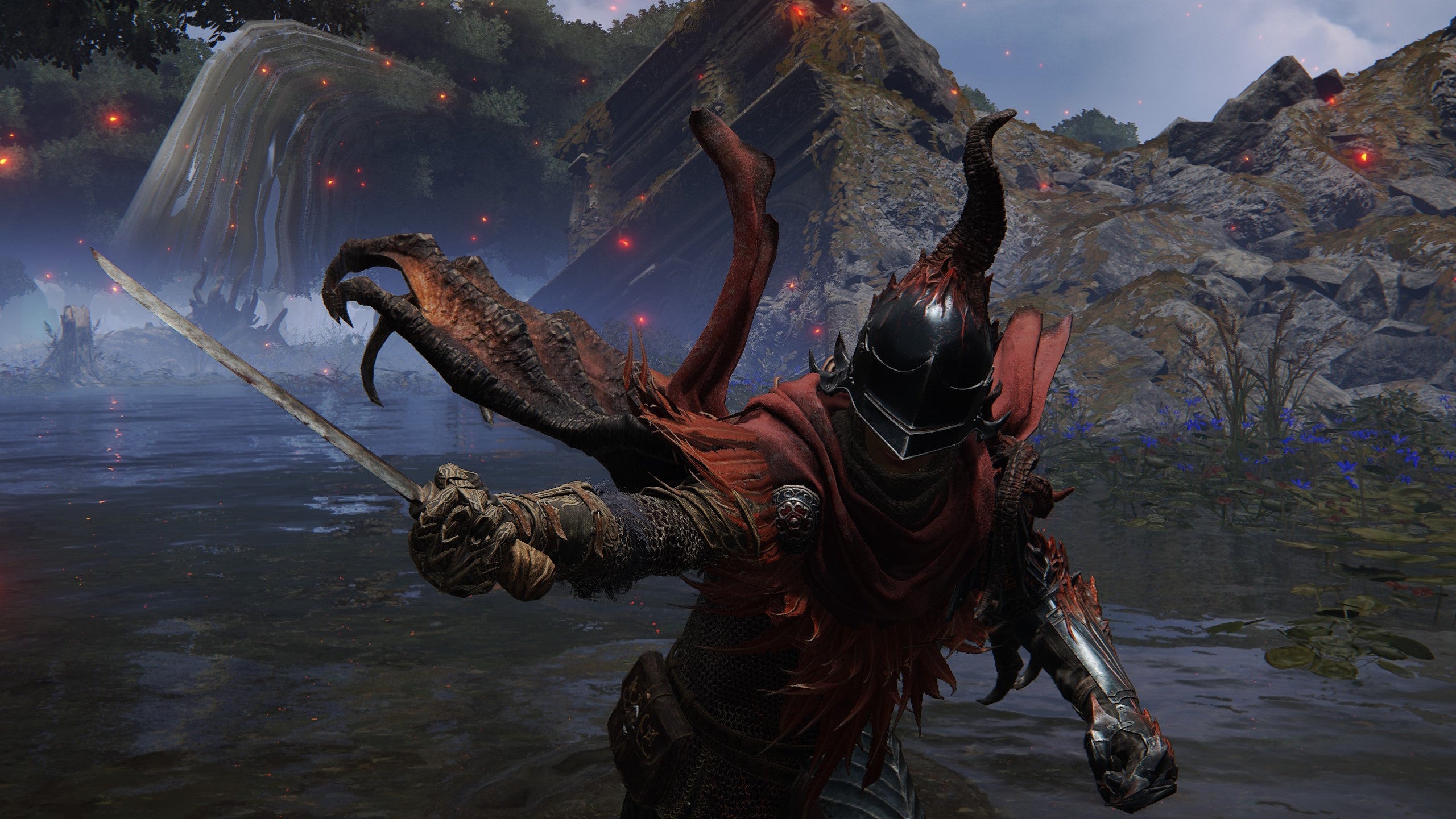 A warrior wields the Bloodstained Dagger in Elden Ring.