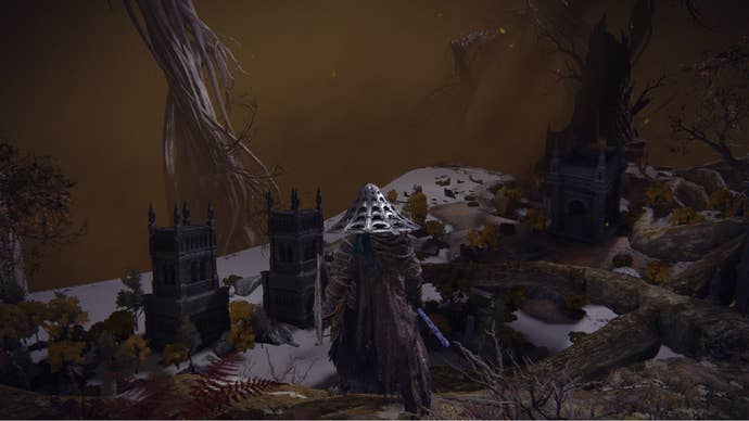 Elden Ring player in Ronin Armor looking over the Deeproot Depths