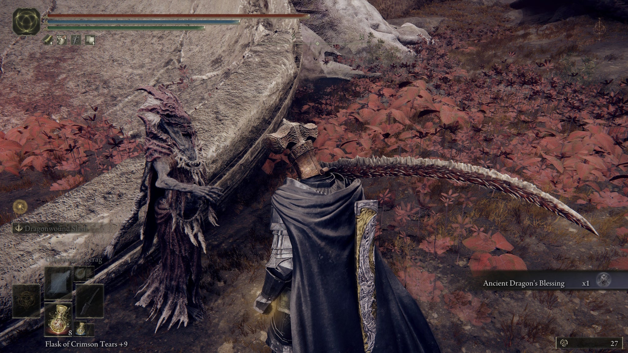 An Elden Ring Tarnished speaking with ancient dragon Florissax - 5