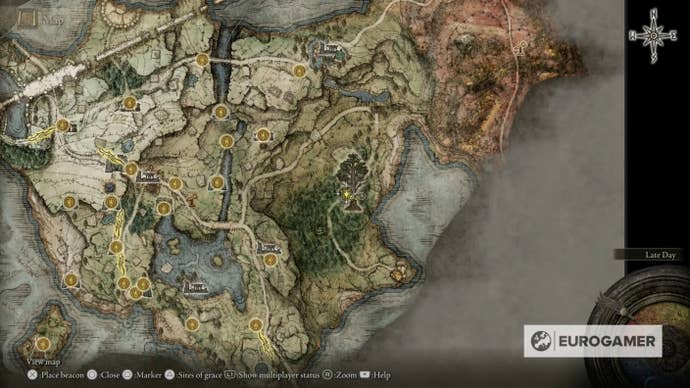 Map showing the location of the East Limgrave map fragment in Elden Ring.