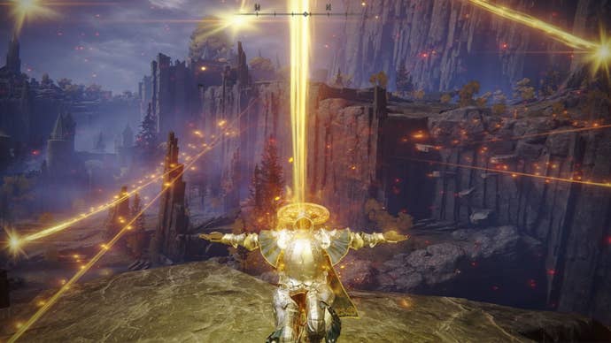Elden Ring screenshot of the Tarnished performing the Elden Stars Spell.