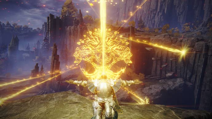 Elden Ring screenshot of the Tarnished performing the Elden Stars Spell.
