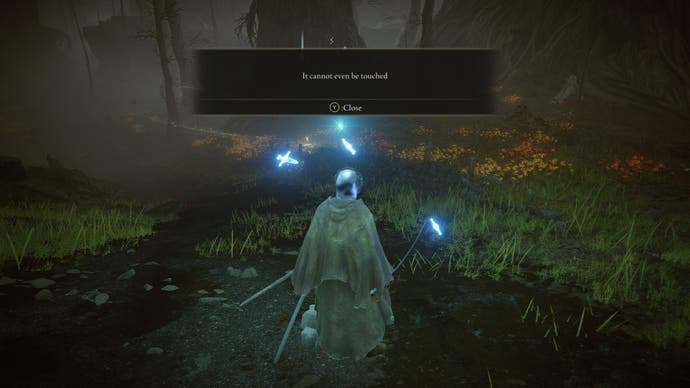 Screenshot from Shadow of the Erdtree showing an official in-game message saying "It cannot even be touched"