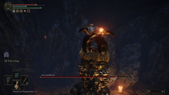 A beast with pincer horns hugs the player and lifts them into the air in Elden Ring.
