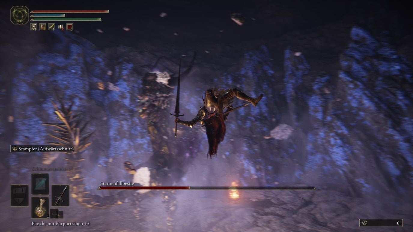 A knight has been flung into the air while fighting the Fallingstar Beast in Elden Ring
