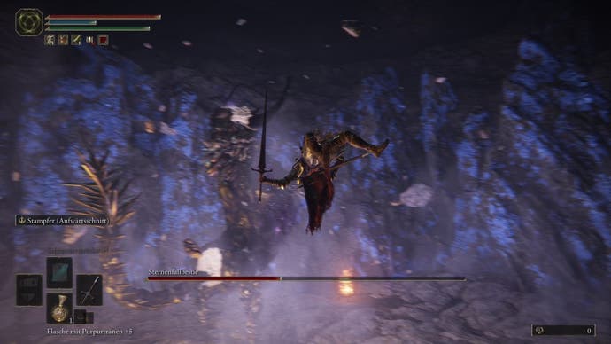 A knight was thrown into the air while fighting the Fallingstar Beast in Elden Ring.
