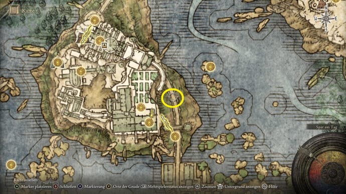 A map screen from Elden Ring showing the location of Fevor's Cookbook 2