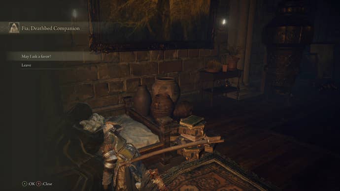 Fia asks the player for a favour in Elden Ring.