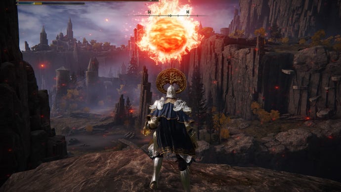 Capture d'écran d'Elden Ring du Ternished exécutant le sort Flamme du Dieu Fell.
