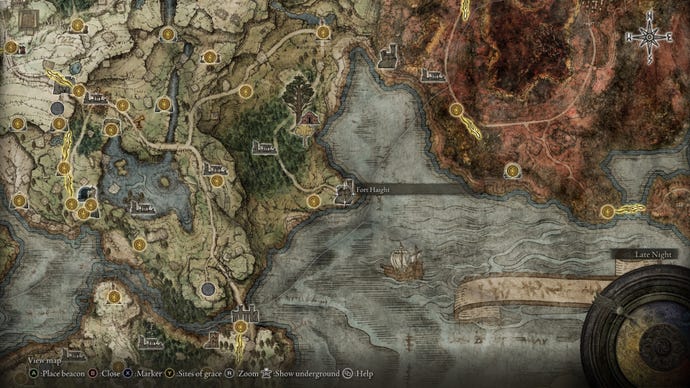 Part of the Elden Ring map, with the location of Fort Haight marked.