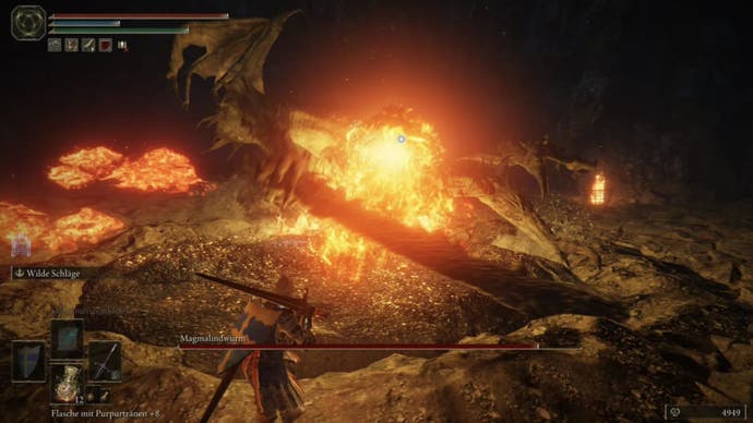 Elden Ring Gael Tunnel Magma Wyrm spewing magma at the player
