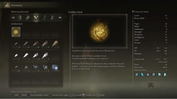 Elden Ring Golden Rune item description in the inventory menu