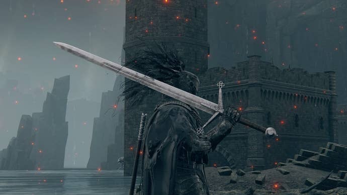 A warrior holds the Claymore sword in Elden Ring.