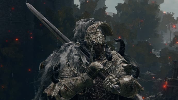 The player character holds the Claymore greatsword over their shoulder in Elden Ring