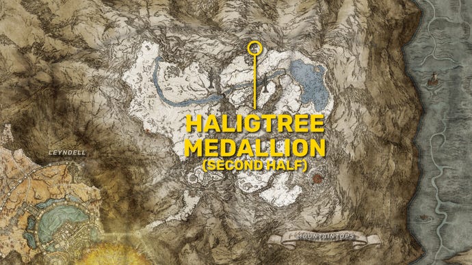 Une partie de la carte d'Elden Ring montrant l'emplacement de la seconde moitié du médaillon Haligtree.