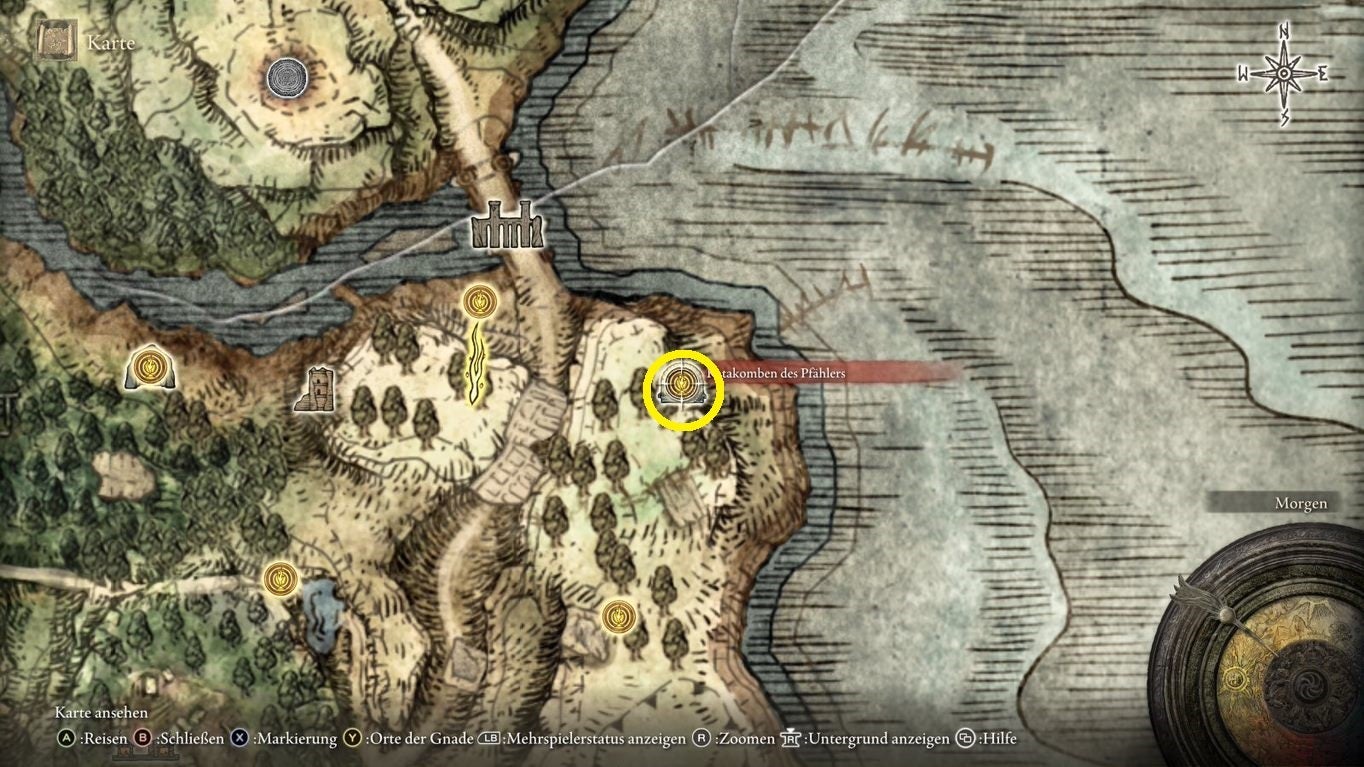 The map screen location for the Impaler&rsquo;s Catacombs in Elden Ring