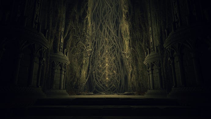 Las espinas impenetrables que impiden la entrada al Erdtree en Elden Ring.
