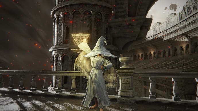A spell caster uses the Discus of Light Incantation in Elden Ring.
