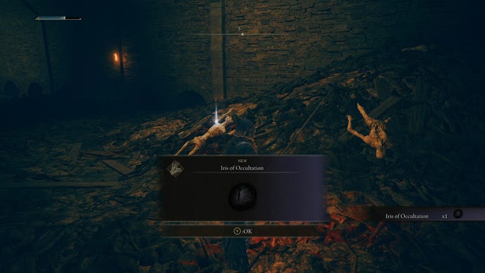 The player in Elden Ring: Shadow Of The Erdtree picks up an Iris Of Occultation in the sewers beneath the Fort Of Reprimand.