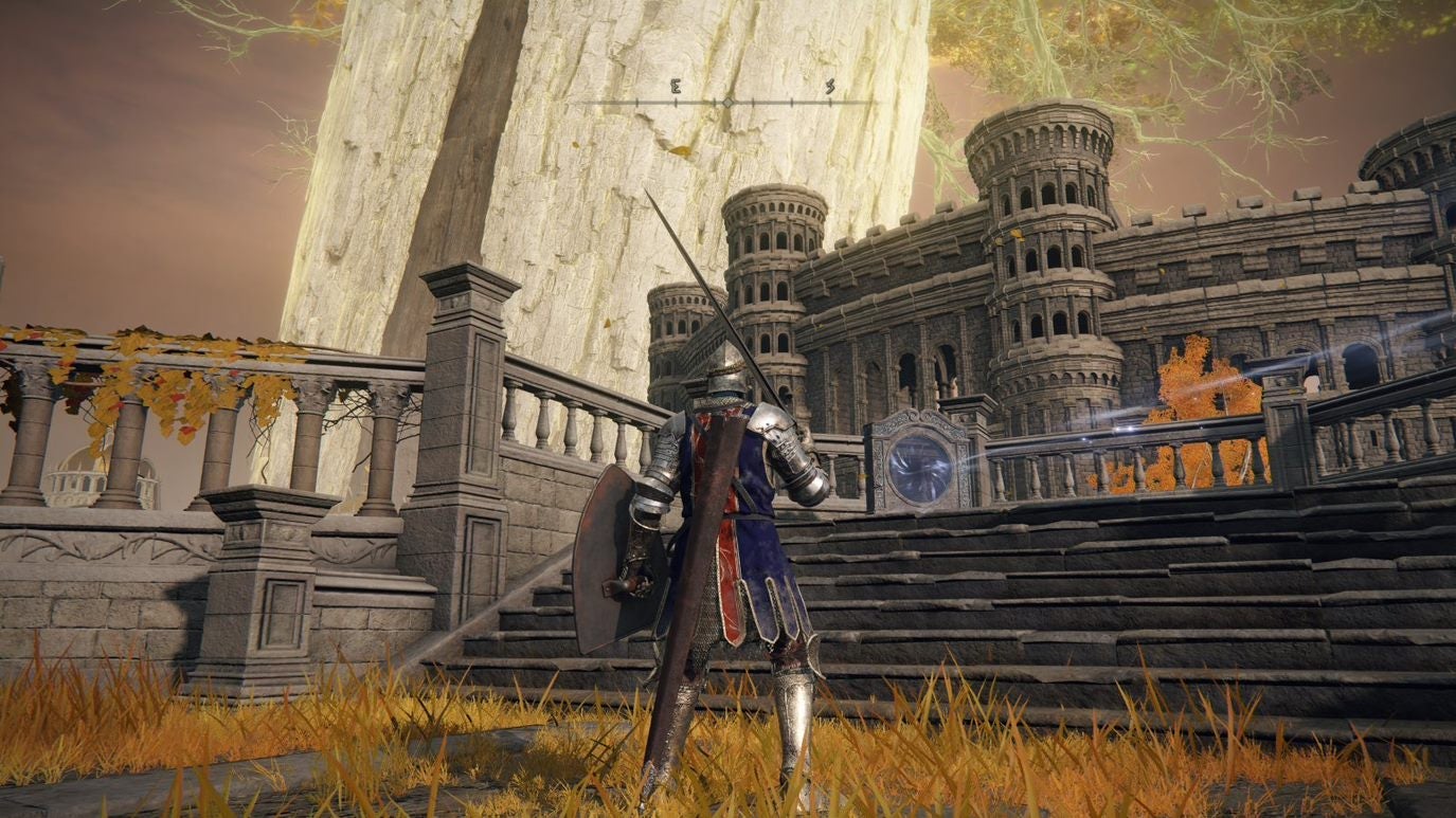 A warrior stands in front of a teleporter in Leyndell Royal Capital in Elden Ring.