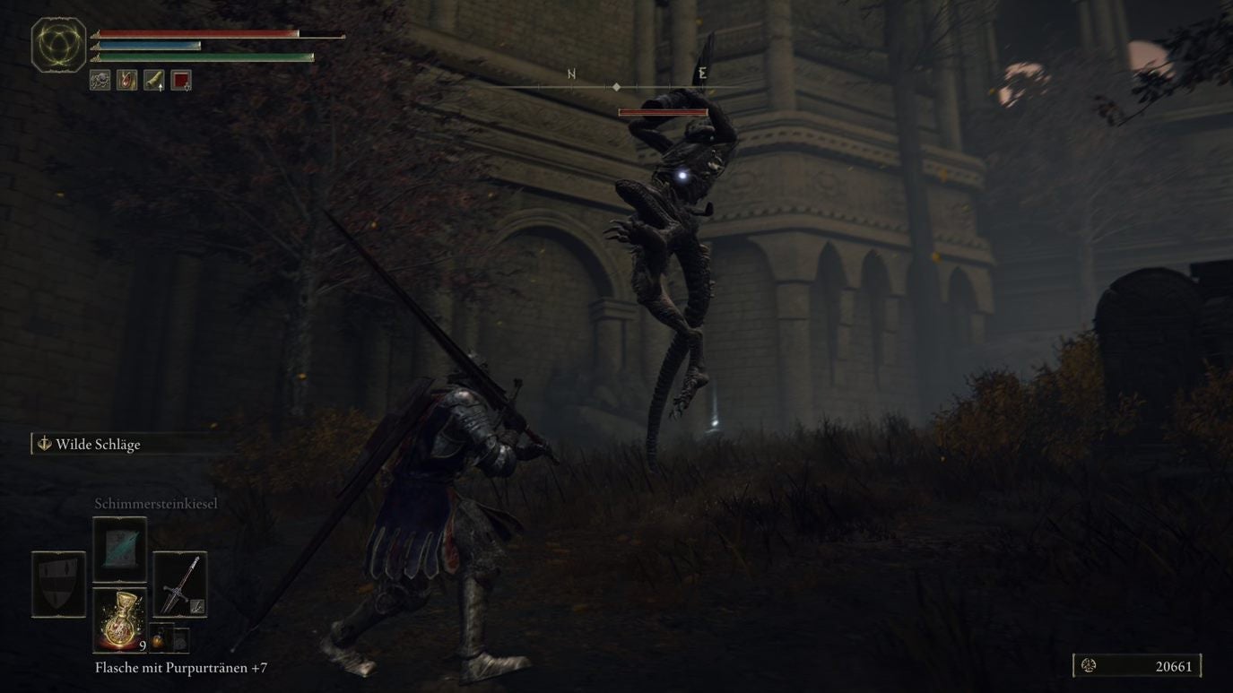 A warrior fights a Leonine monster in Leyndell, Royal Capital in Elden Ring.