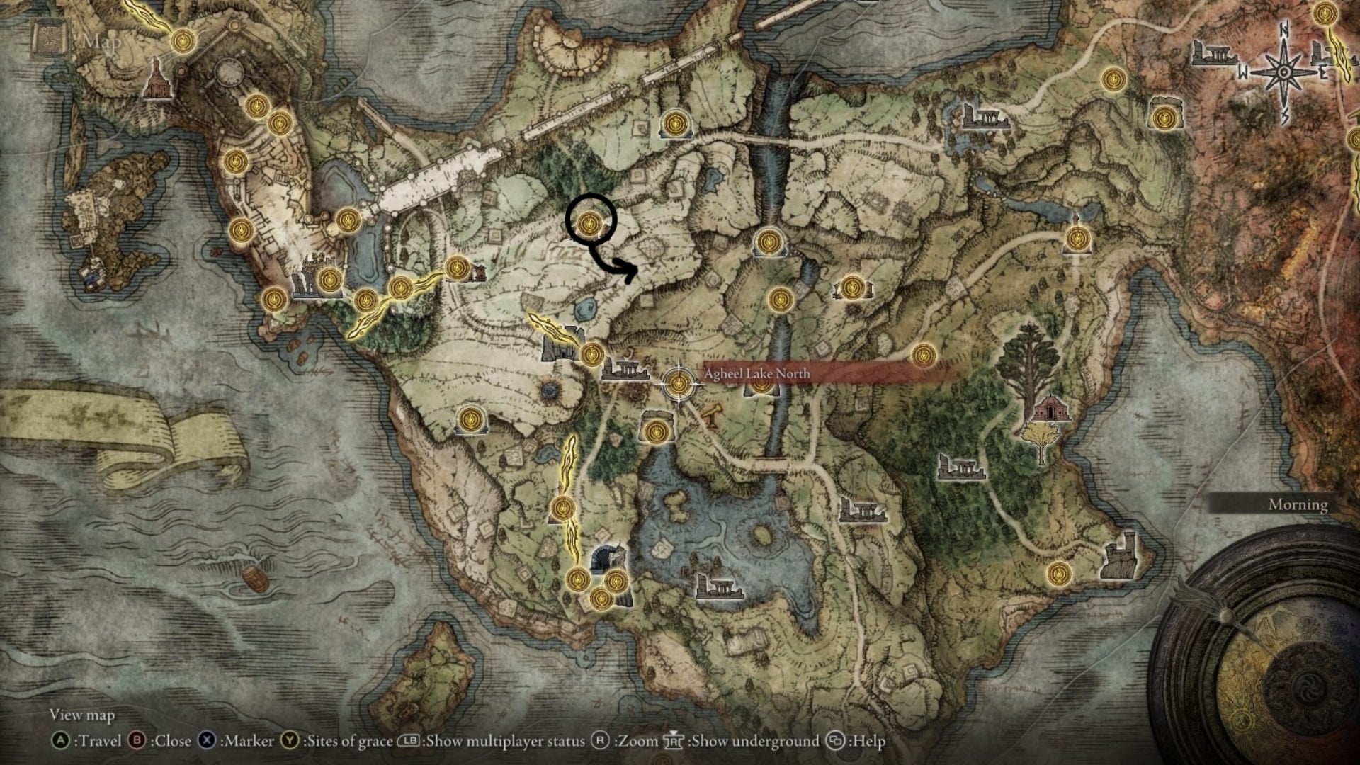 A map of Limgrave detailing a rune farming spot in Elden Ring - 7