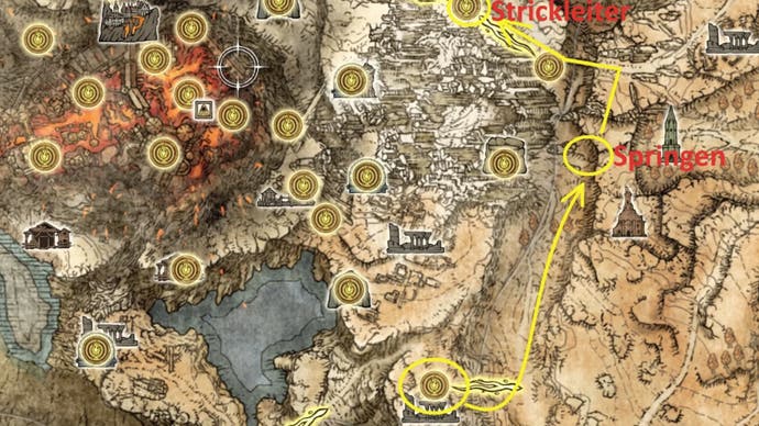 elden ring map route from altus plateau to full grown fallingstar beast