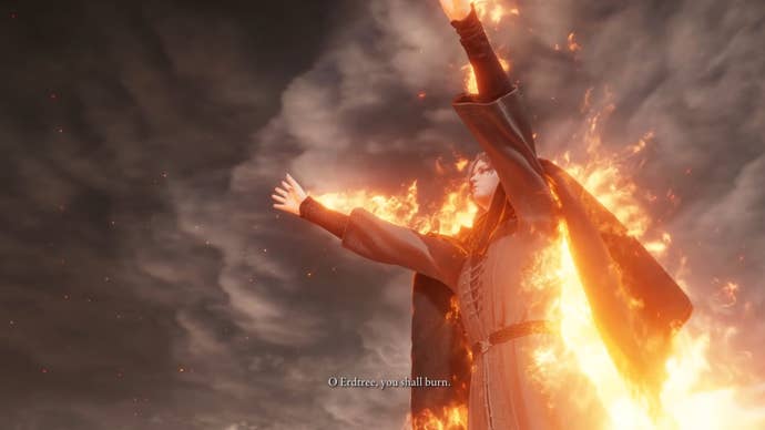 Melina sets herself aflame in the Forge Of The Giants and burns the Erdtree in Elden Ring.