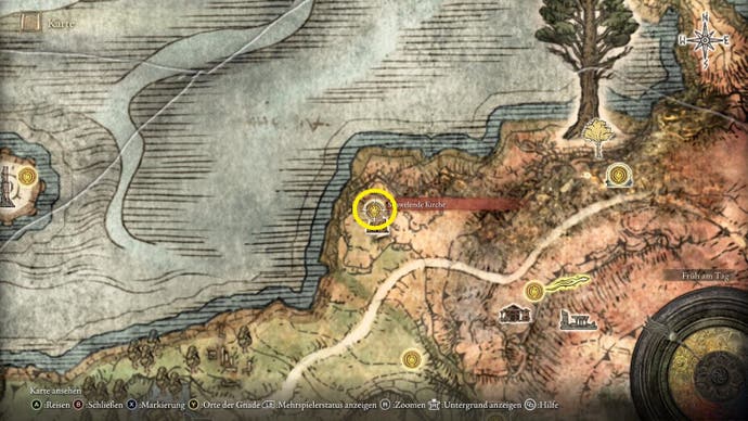 A map screen in Elden Ring showing the location of the Missionary's Cookbook (3) and the Nomadic Warrior's Cookbook (14)