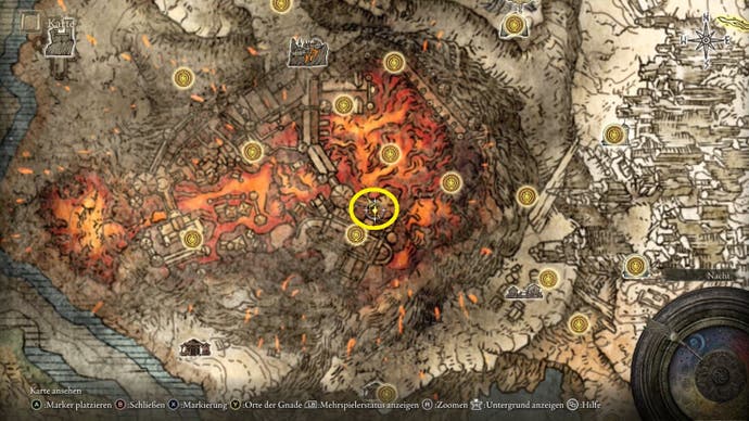 A map screen in Elden Ring showing the location of the Missionary's Cookbook (6)