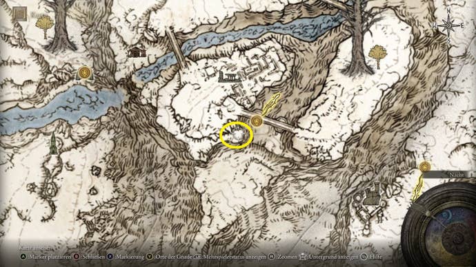 A map screen in Elden Ring showing the location of the Missionary’s Cookbook (7)