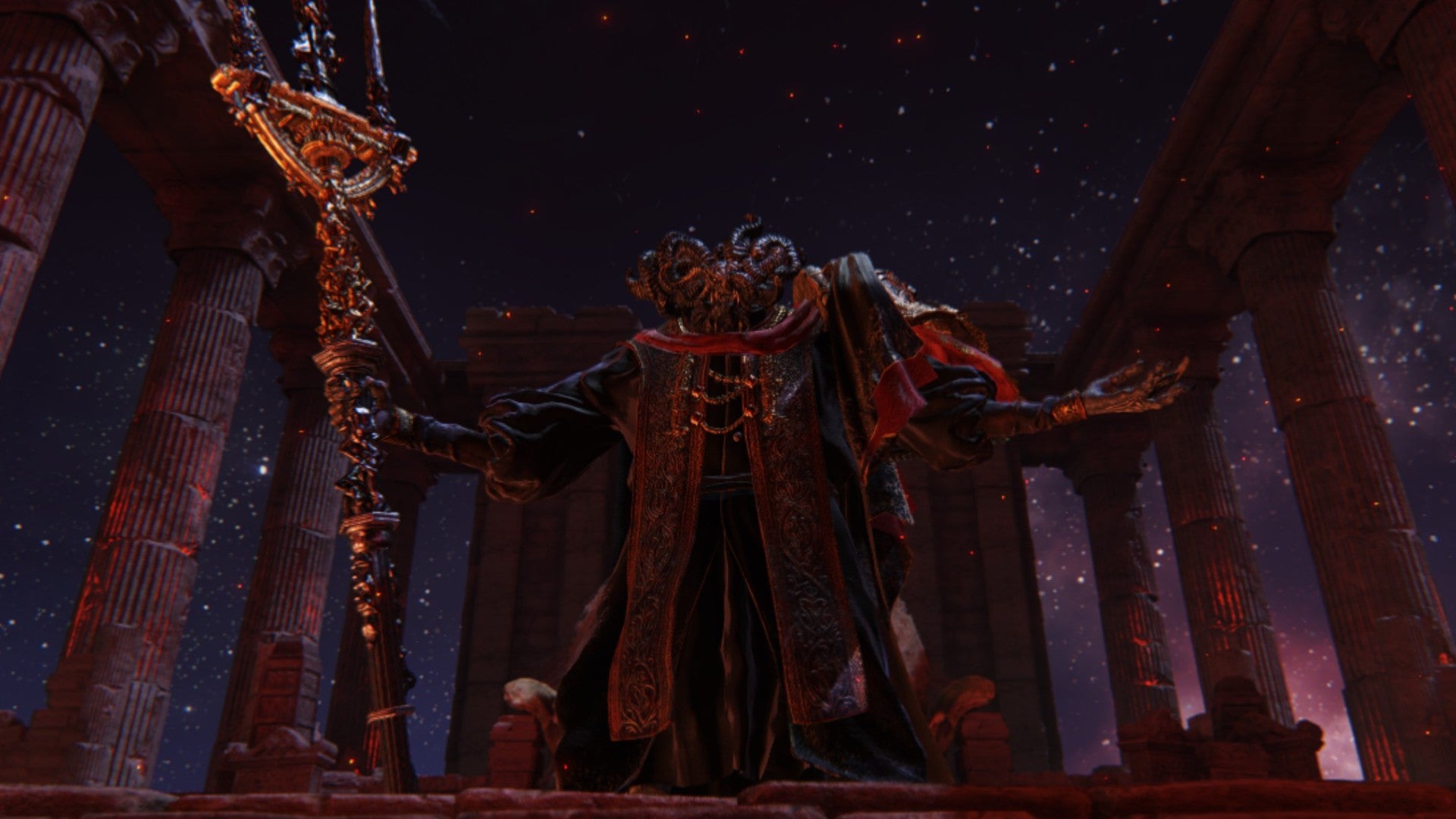 Mohg Lord of Blood stares down at the player in Elden Ring. - 4