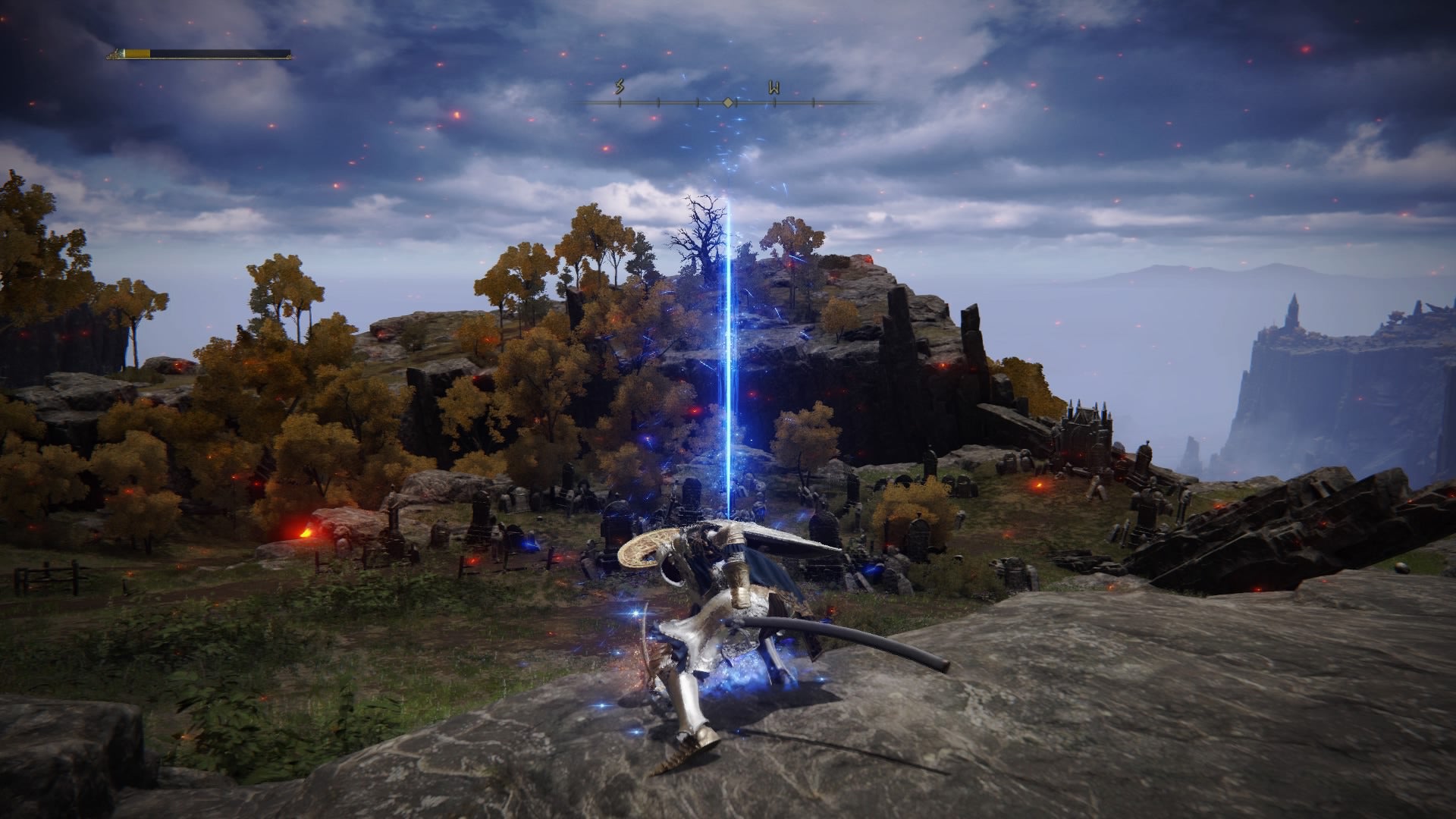 Screenshot of the Tarnished in Elden Ring wielding the Moonveil Katana and using the heavy attack. - 9