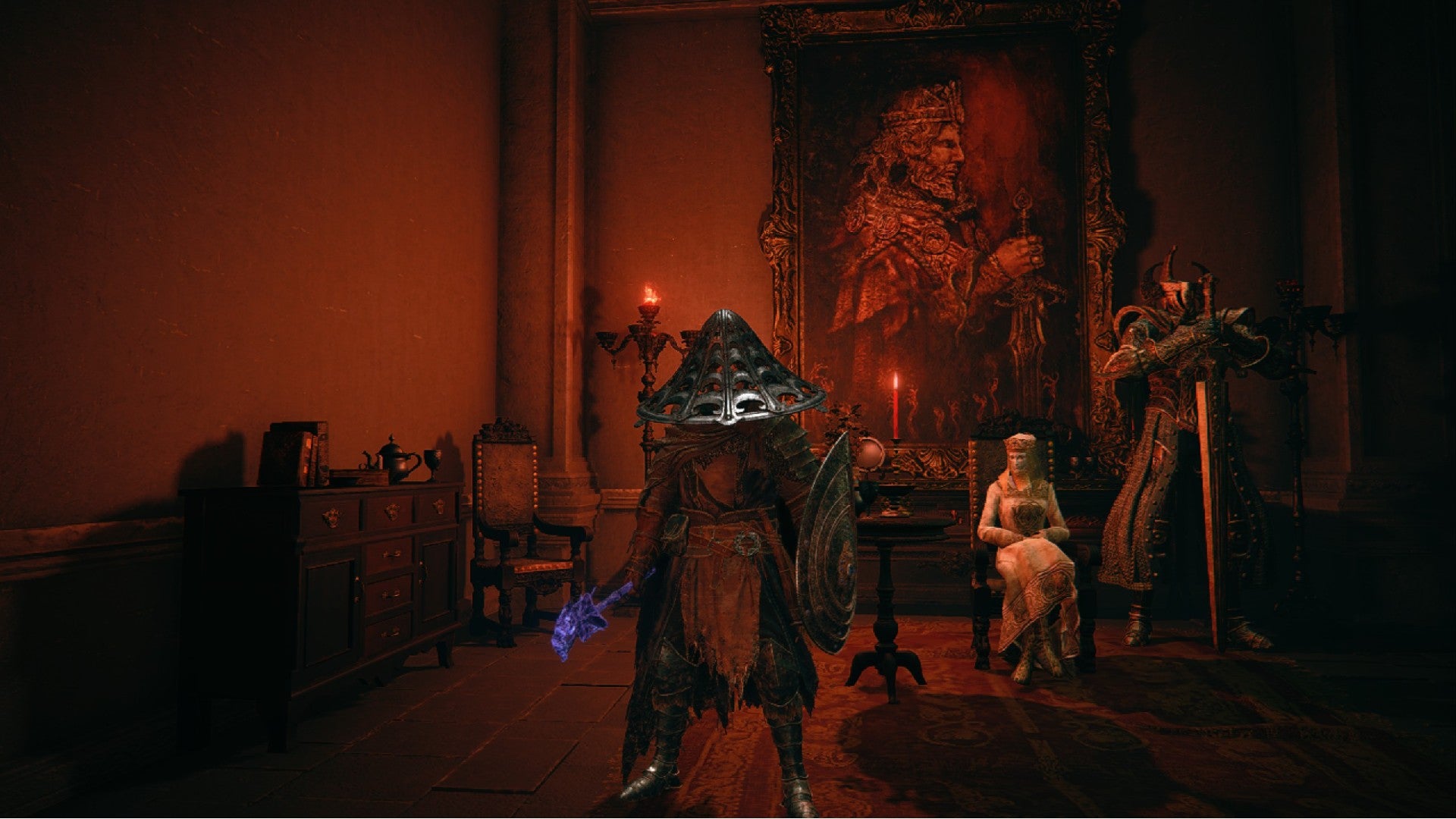 Elden Ring player in Ronin Armor standing by Tanith in Mt Gelmir - 20