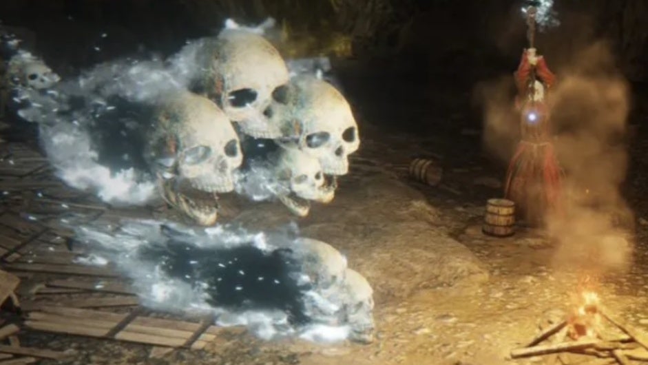 elden ring necromancer garris rolling skulls attack close up