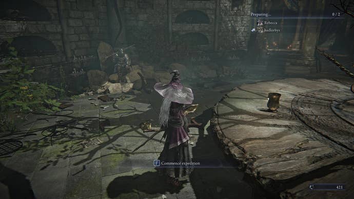An Elden Ring Nightreign character stands at the round table that gives Roundtable Hold its name, preparing to enter an expedition.