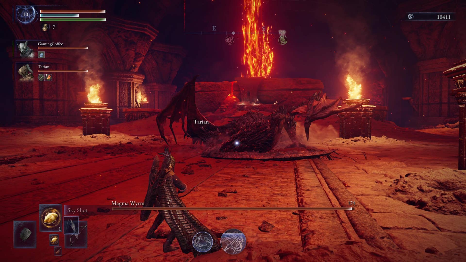 The boss of the magma wyrm at the bottom of the crater in Eldenling: nightreign.