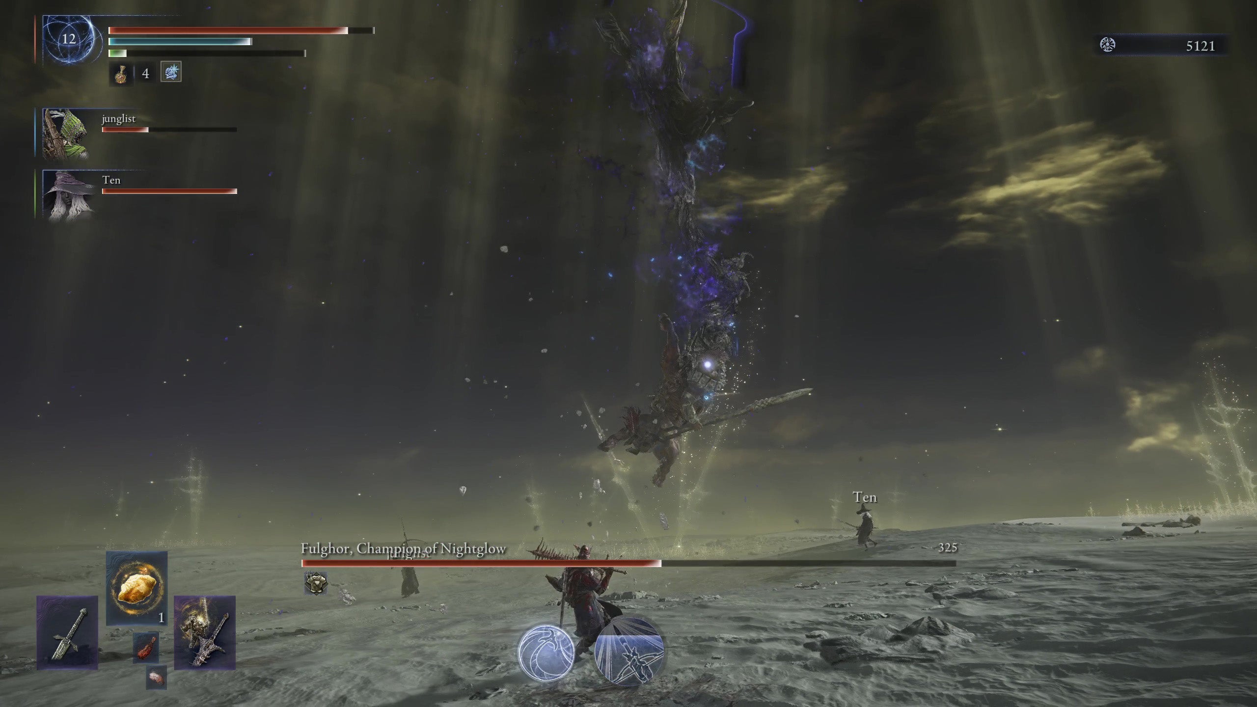 Fulghor, Champion of Nightglow, about to slam the ground in Elden Ring: Nightreign. - 7