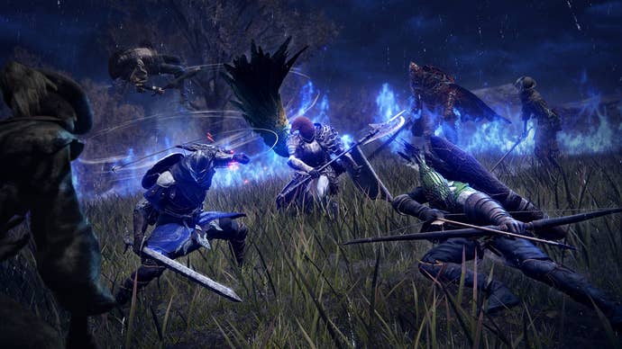 A bunch of players fighting enemies in Elden Ring Nightreign.