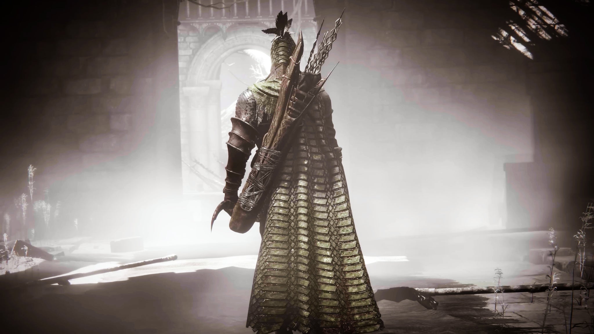 Ironeye, an archer character in Elden Ring: Nightreign, with his back to the camera as he strides out of the Roundtable Hold. - 4