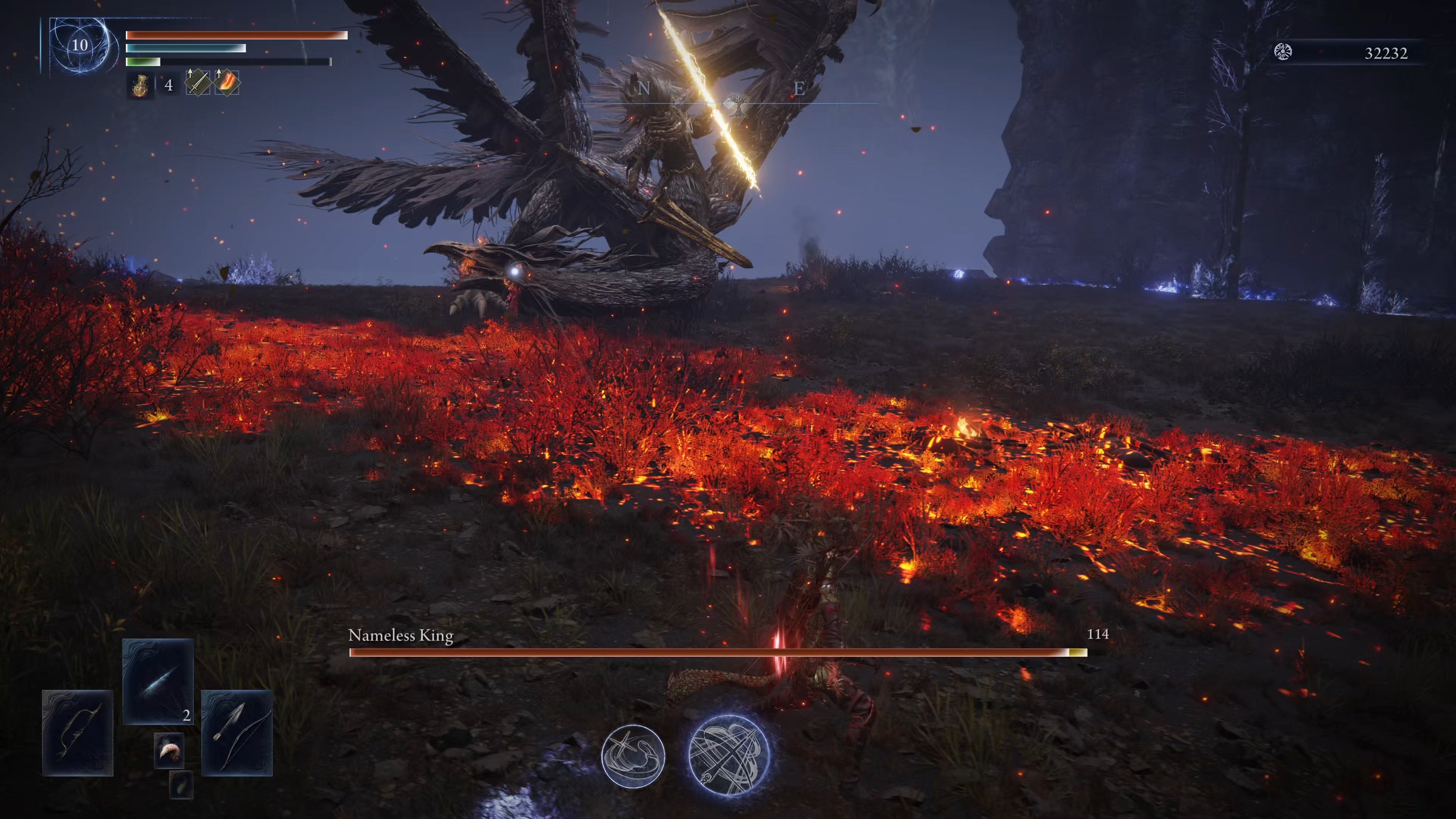 The player in Elden Ring: Nightreign faces a Nameless King boss as the final challenge of that day in their Expedition run. - 42