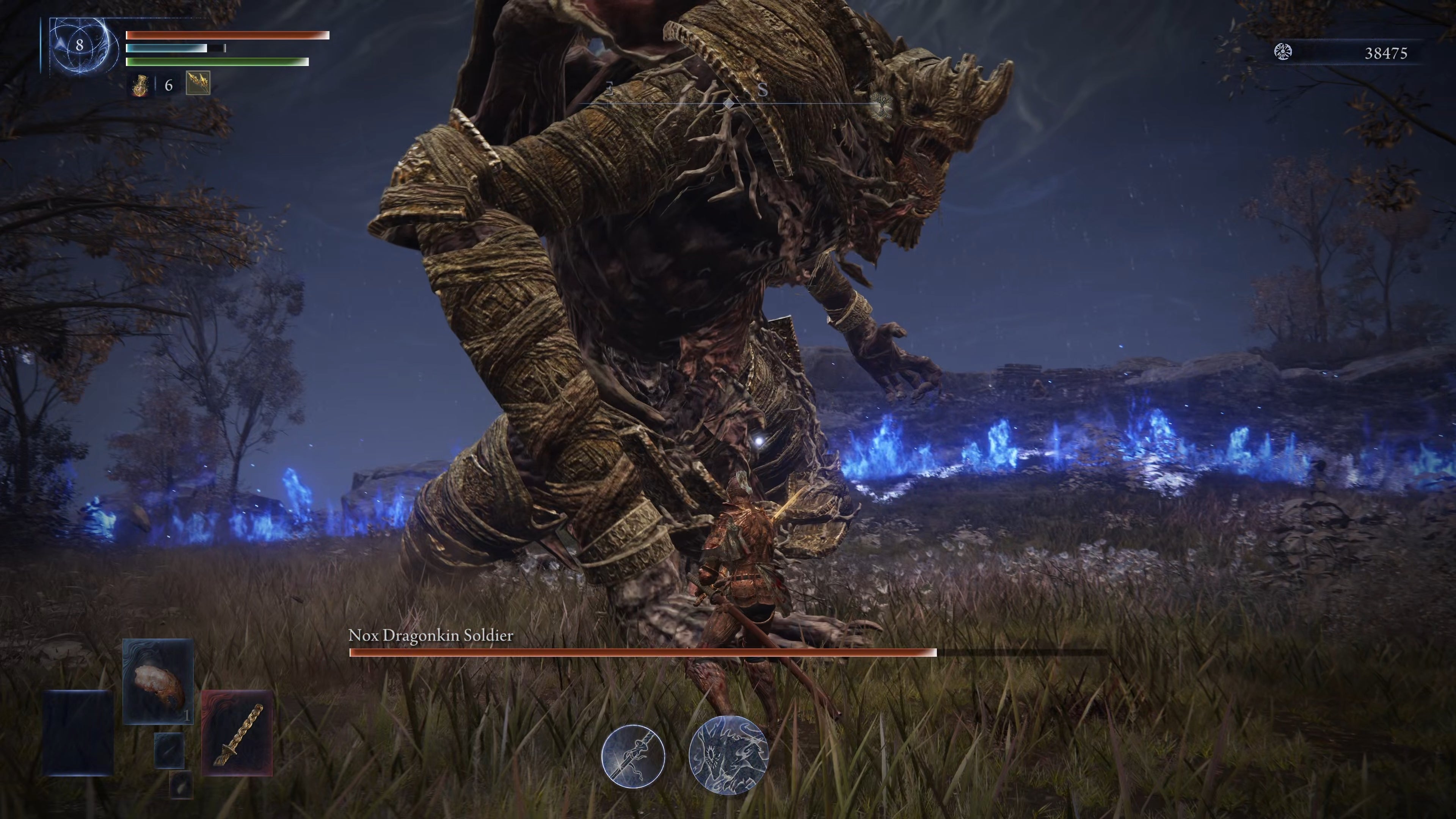 The player in Elden Ring: Nightreign faces a Nox Dragonkin Soldier boss as the final challenge of that day in their Expedition run. - 43