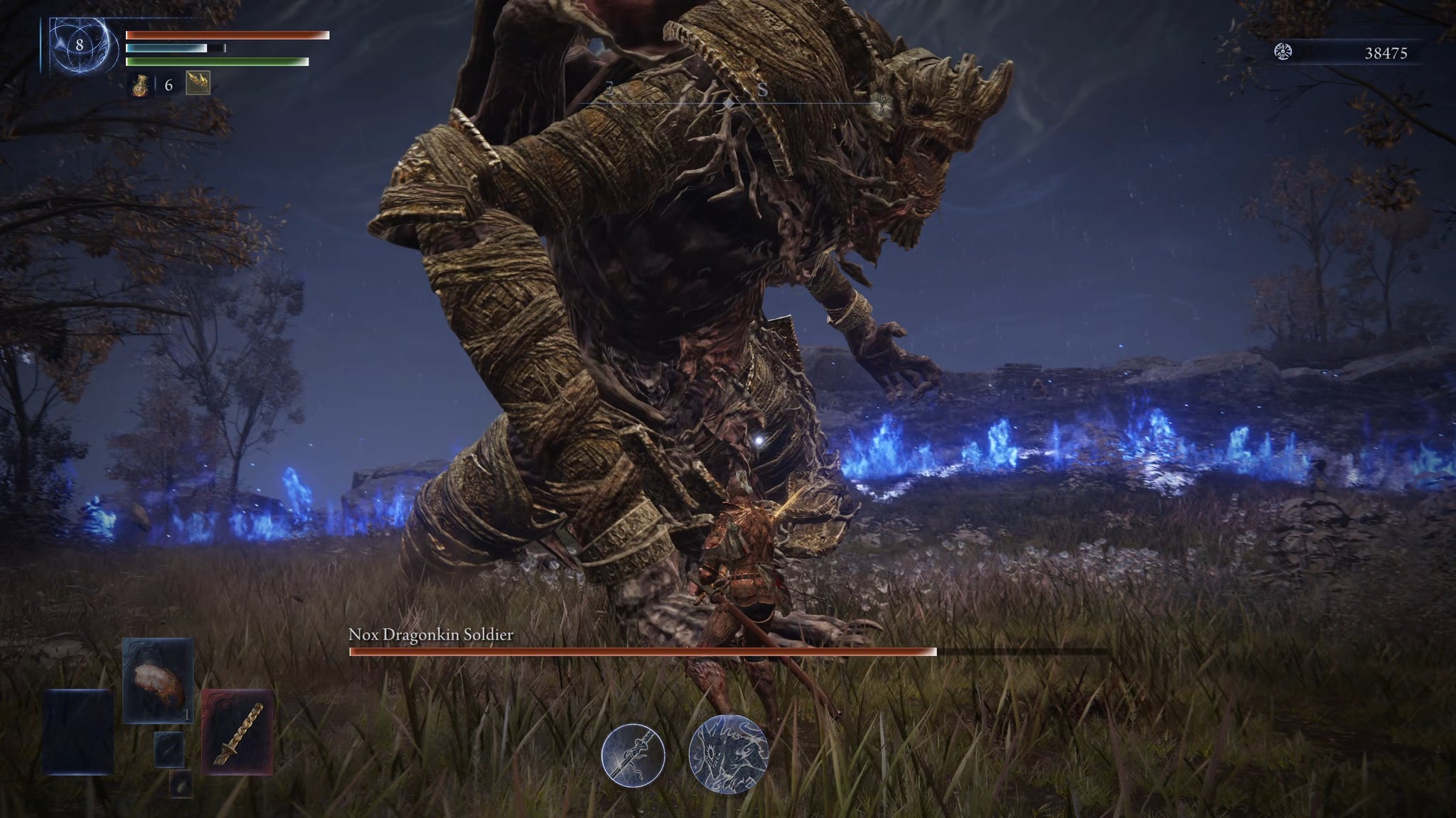 The player in Elden Ring: Nightreign faces a Nox Dragonkin Soldier boss as the final challenge of that day in their Expedition run. - 43