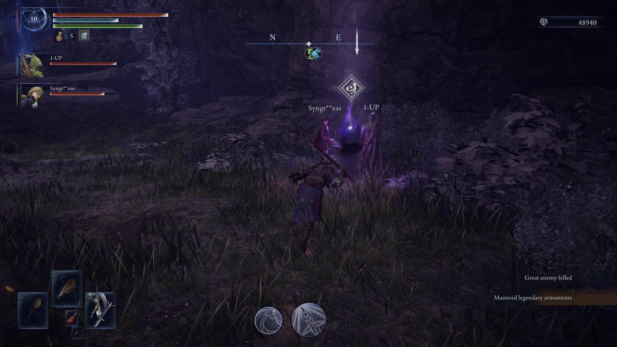 A purple reward token for defeating a Great Enemy in Elden Ring: Nightreign. - 3