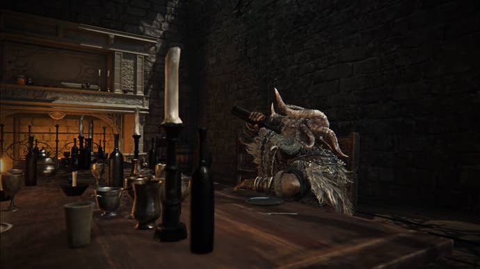 The Raider enjoys some wine in Elden Ring: Nightreign.
