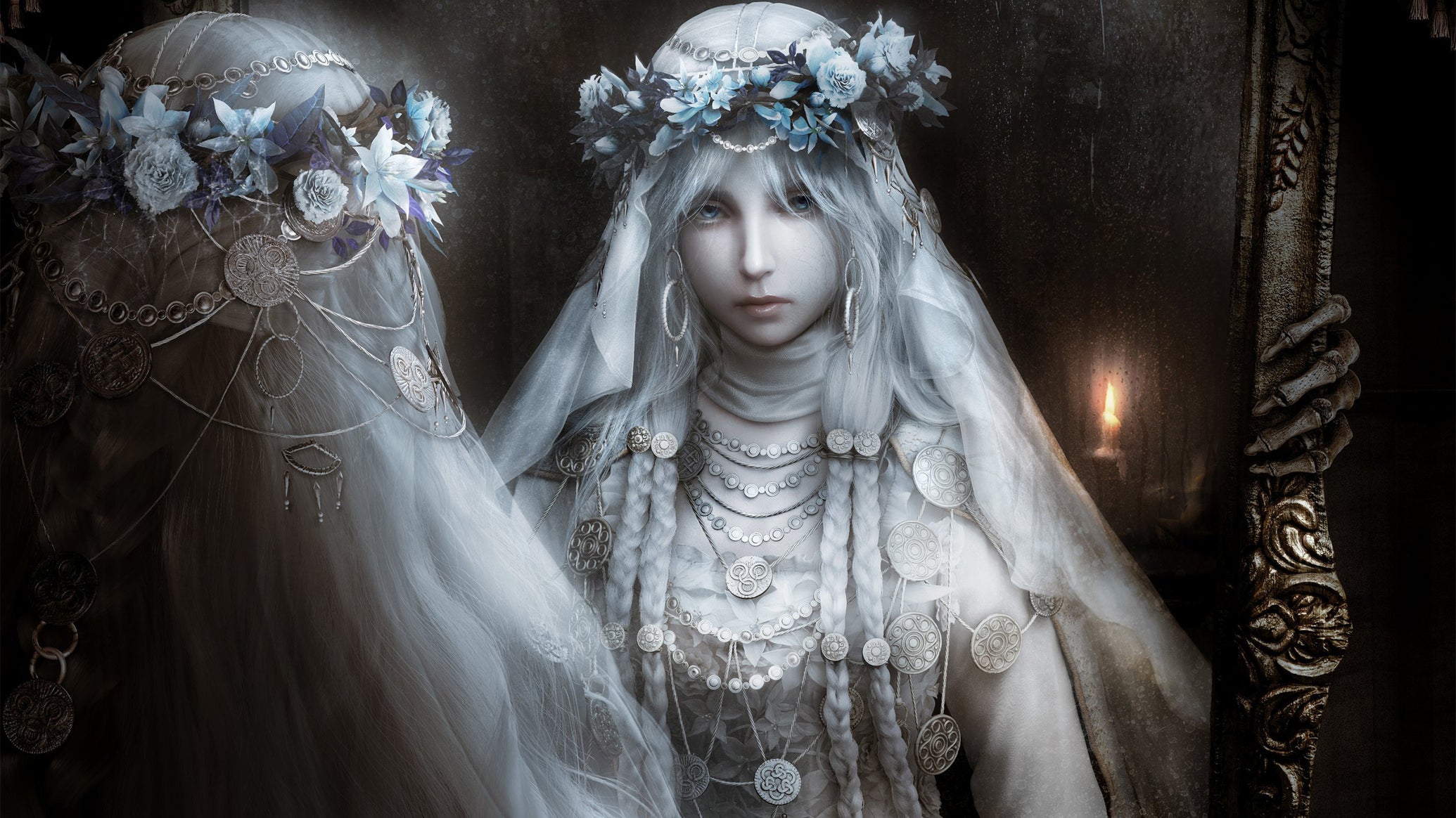 The Revenant Nightfarer looking at her reflection in Elden Ring: Nightreign. - 1