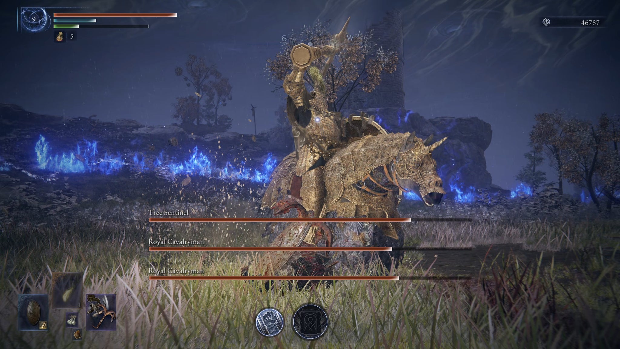 The player in Elden Ring: Nightreign faces a Tree Sentinel boss as the final challenge of that day in their Expedition run. - 33