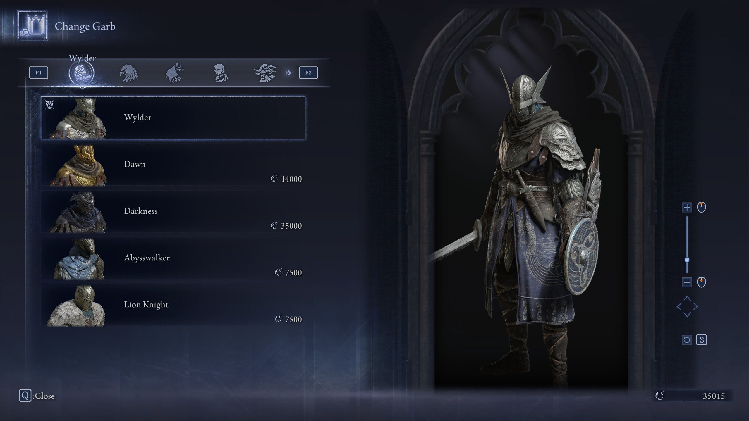 The Change Garb screen in Elden Ring: Nightreign, showing the Default skin for the Wylder. - 6